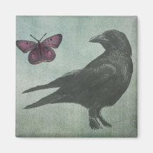 Black Crow and Butterfly magnet