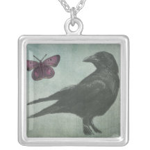 Black Crow and Butterfly necklace