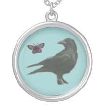 Black Crow and Butterfly necklace