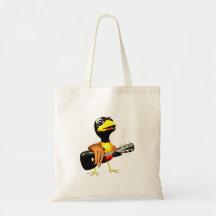 Black crow playing guitar graphic tote bags