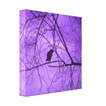 Black Crow Purple Sky Trees Photograph Stretched Canvas Print