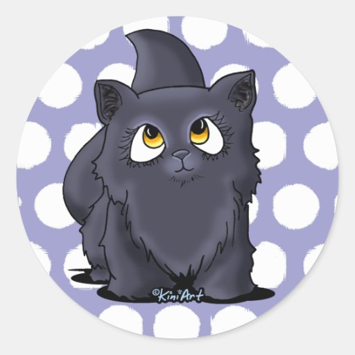 Black Cutie Face Kitten Round Sticker