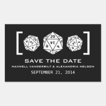 Black D20 Dice Gamer Save the Date Stickers