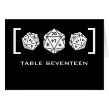 Black D20 Dice Gamer Table Number Card