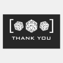 Black D20 Dice Gamer Thank You Stickers