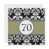 Black Damask 70th Birthday Invitations Sage