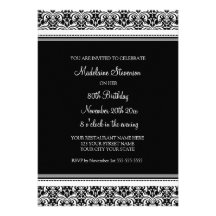 Black Damask 80th Birthday Party Invitations