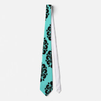 black damask and aqua blue lovely elegant custom tie