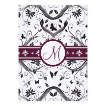 Black Damask Butterfly Swirls Plum Wedding Invites