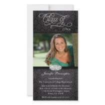 Black damask diamond graduation party announcement personalized photo card