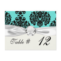 black damask elegance on aqua blue design postcard