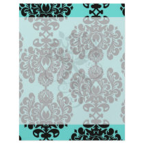 black damask elegance on aqua blue