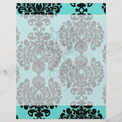 black damask elegance on aqua blue personalised flyer