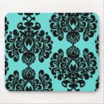 black damask elegance on aqua blue