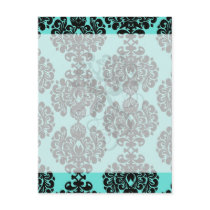 black damask elegance on aqua blue