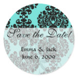 black damask elegance on aqua blue