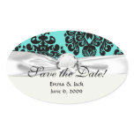black damask elegance on tiffany blue oval stickers
