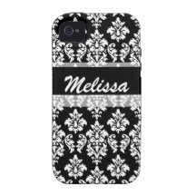 Black Damask iPhone 4 Case-Mate with Name