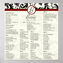 Black Damask Maroon Seating Chart Table Numbers