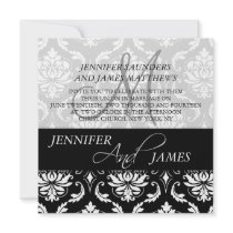 Black Damask Monogram Name Wedding Invitations