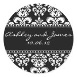 Black Damask Names and Date Wedding Stickers