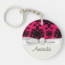 black damask on raspberry bold acrylic key chain