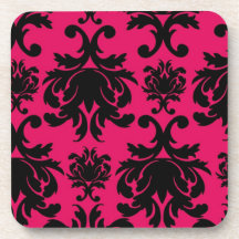 black damask on raspberry bold coaster