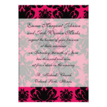 black damask on raspberry bold personalised invitations
