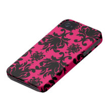 black damask on raspberry bold iPhone 4 cover