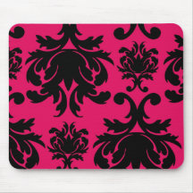 black damask on raspberry bold mouse pad