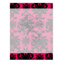 black damask on raspberry bold postcard