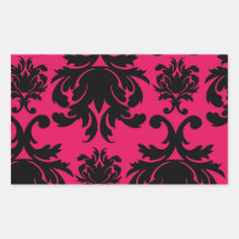 black damask on raspberry bold rectangular stickers