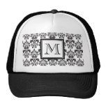 Black Damask Pattern 2 with Your Monogram Trucker Hat