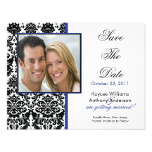 Black Damask Photo Save The Date Announcement