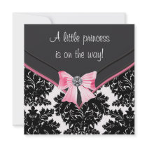 Black Damask Pink Bow Princess Baby Shower