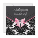 Black Damask Pink Bow Princess Baby Shower invitations