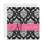 Black Damask Pink Monogram Wedding Invitation