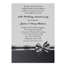 Black Damask Silver 25th Anniversary Party Personalized Invitation