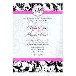 Black Damask Swirls Pink Trim Wedding Invitaitons Announcement