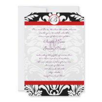 Black Damask Swirls Red Trim Purple Font Wedding Personalized Invite