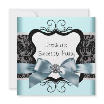 Black Damask Teal Blue Black Sweet 16 Birthday Par