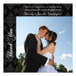Black damask thank you wedding photo card invitations
