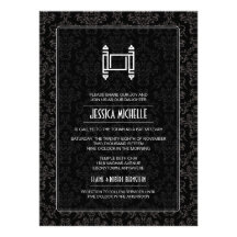Black Damask Torah Bat Mitzvah Personalised Invite