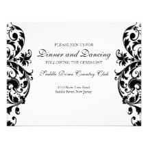 Black Damask Wedding Reception Invitation Card