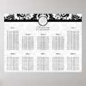 Black Damask Wedding Seating Chart Table Number posters