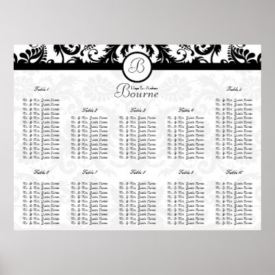 Black Damask Wedding Seating Chart Table Number by samack