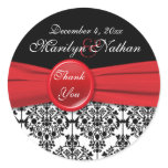 Black Damask with Poppy Red 3" Round Sticker