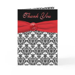 Black Damask with Poppy Red Thank You Card