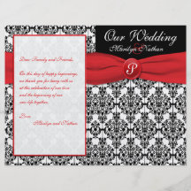 Black Damask with Poppy Red Wedding Program Personalized Flyer