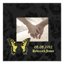 Black damask Yellow Butterfly Wedding Art Photo